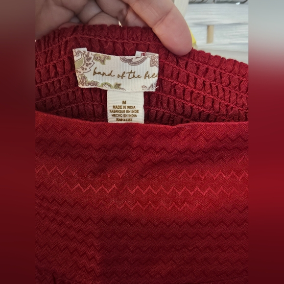 Band of the Free Wine Red Chevron Embossed Boho Blouse and Palazzo Pants Set- M - Picture 13 of 16